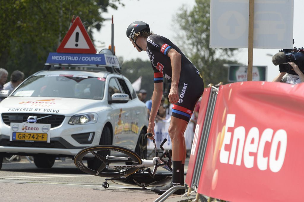 Tobias Ludvigsson picks himself up after crashing