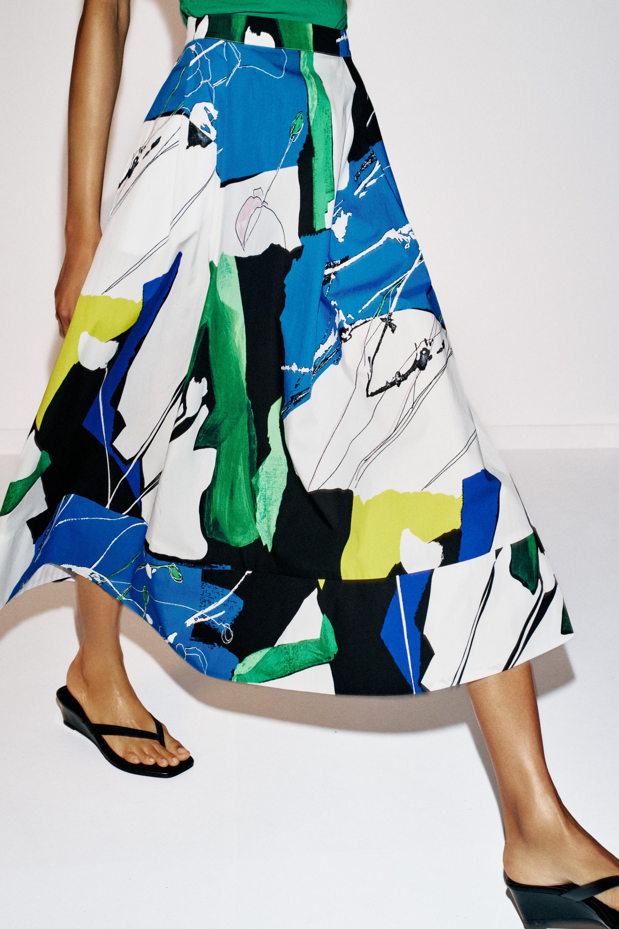 Pleated Printed Midi Skirt