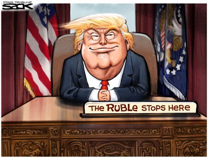 Political cartoon U.S. Donald Trump Russian Ruble