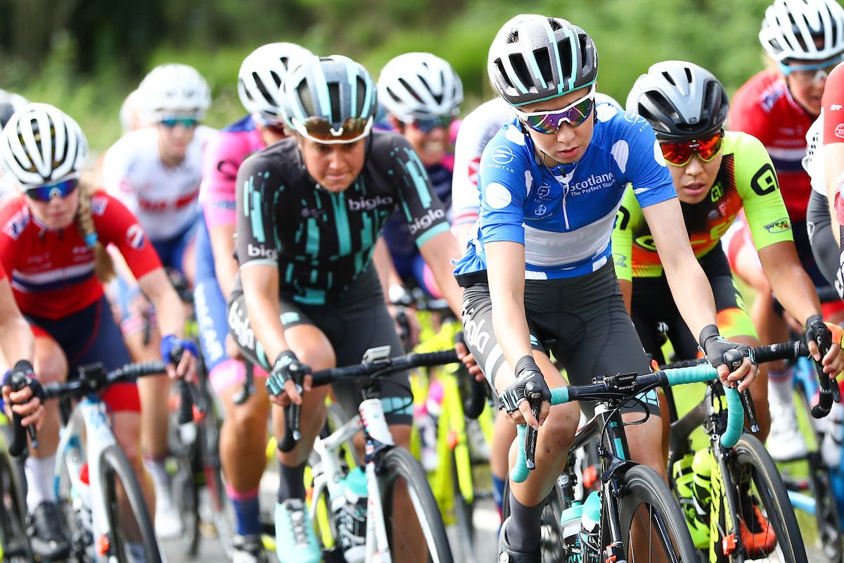 Cecilie Uttrup Ludwig of BIGLA cycling team in the Event Scotland Queen of the Mountains Jersey.