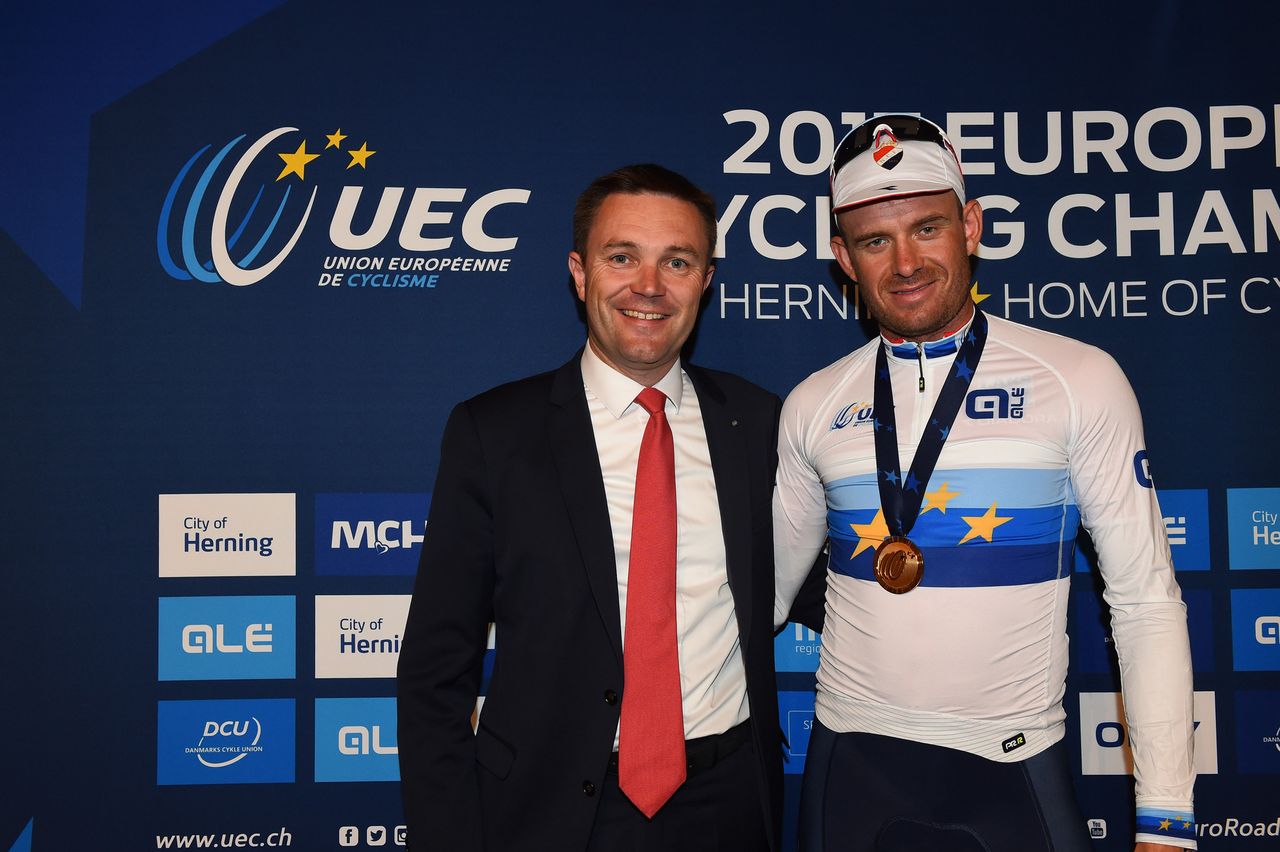 David Lappartient with winner Alex Kristoff (Norway)