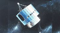 An artist's illustration of the GOES-1 weather satellite.