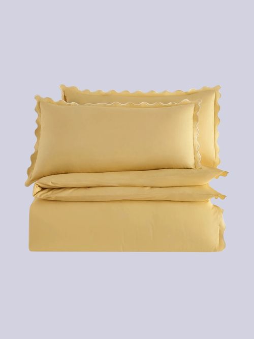 Grace Embroidered Edge 100% Cotton 200 Thread Count Duvet Cover - Buttermilk