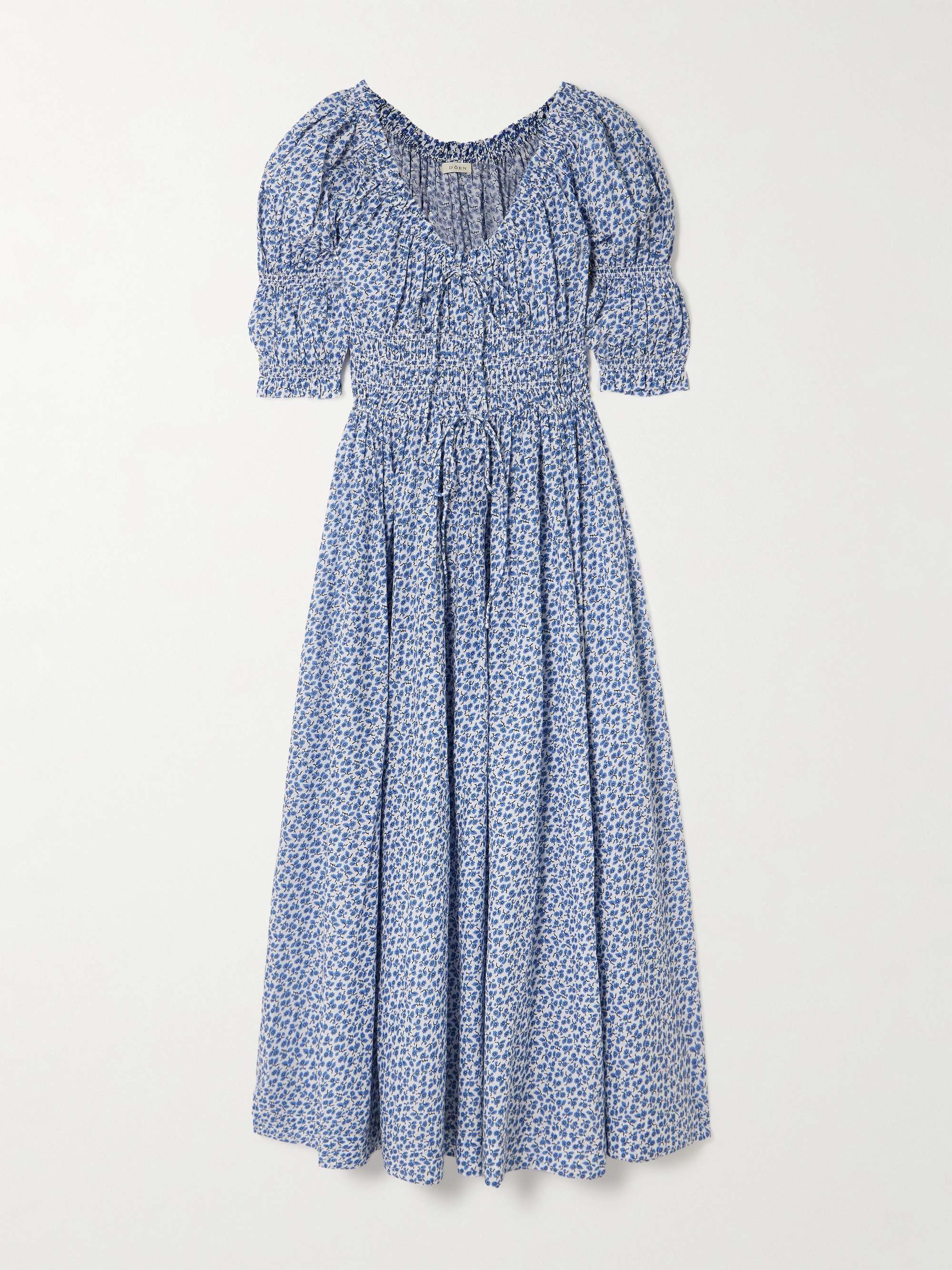 Ischia Shirred Floral-Print Organic Cotton-Voile Midi Dress