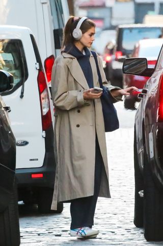 Kaia Gerber in New York City wearing Onitsuka Tiger sneakers