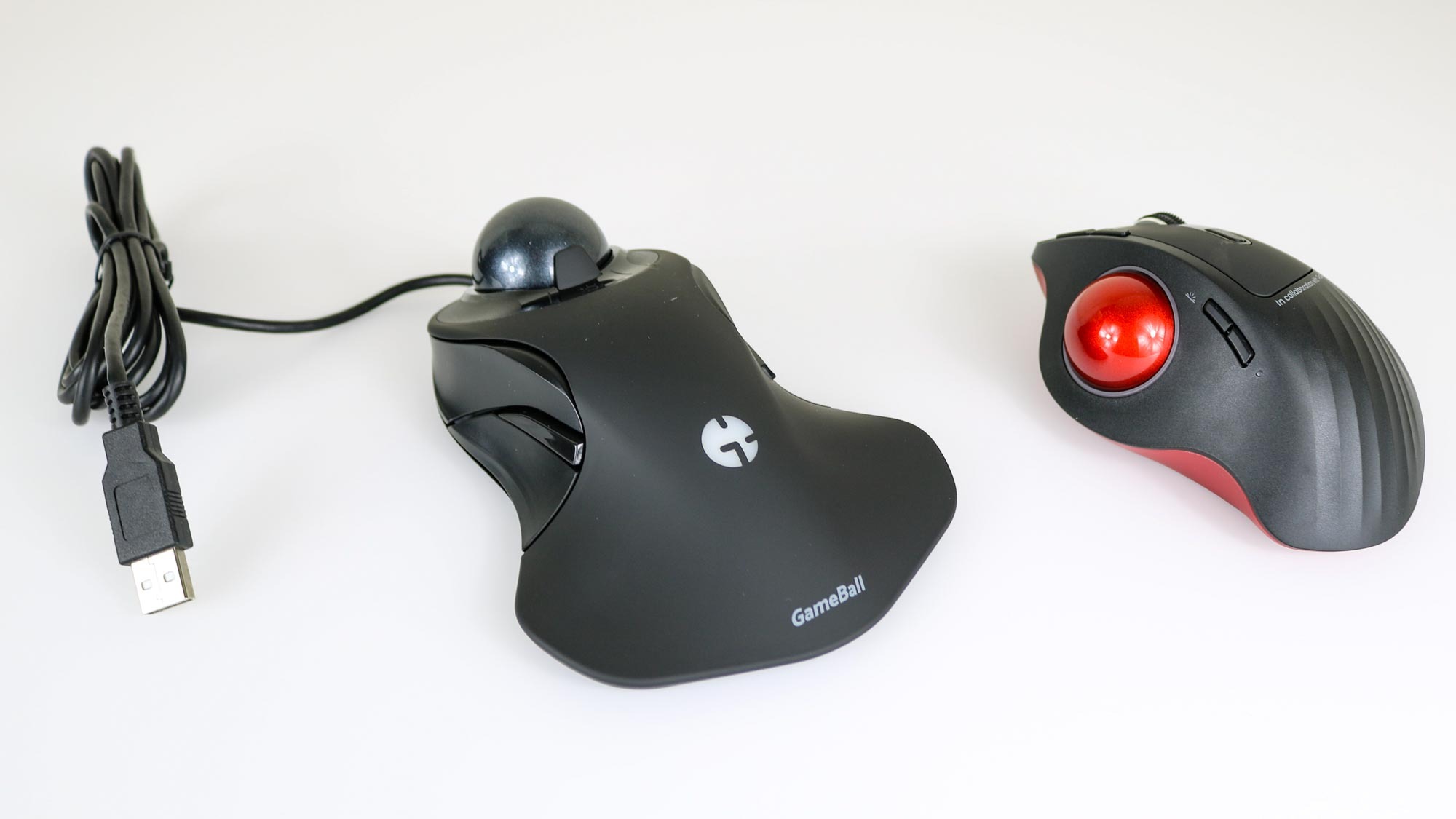 The GameBall Thumb next to the original GameBall mouse