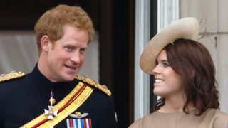 Prince Harry and Princess Eugenie stand on the balcony of Buckingham Palace during Trooping the Colour on June 13, 2015 in London, England.