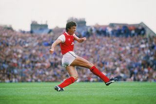 David O'Leary in action for Arsenal against Liverpool in September 1984.