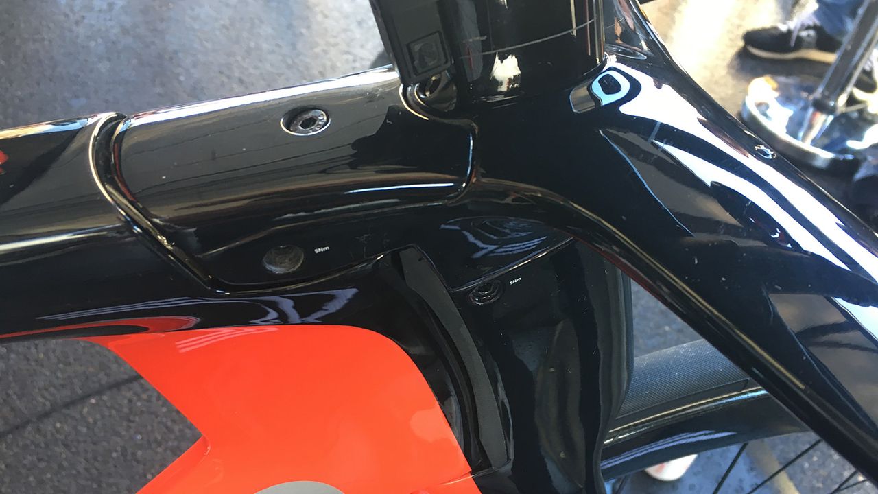 The integrated stem and handlebar system is completely adjustable