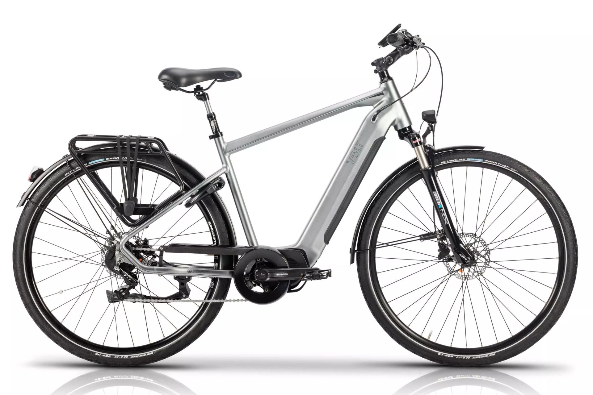 VOLT Infinity Electric Bike in the image is side on with the handle bars pointing to the right
