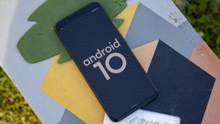 Android 10 logo on a Pixel phone