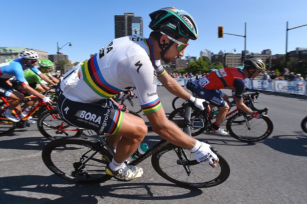 Peter Sagan takes a corner at GP de Montreal