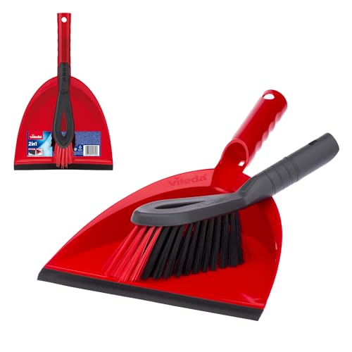 Vileda Dust Pan &amp;amp; Brush Set - 2in1 Brush and Pan Set With Durable Bristles &amp;amp; Easy to Sweep Rubber Blade - Ergonomic Handle and Clip to Combine for Easy Storage