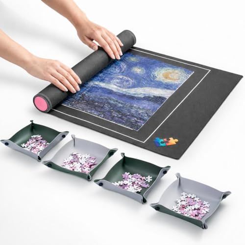 Portable Roll-Up Jigsaw Puzzle Mat with 4 Sorting Trays