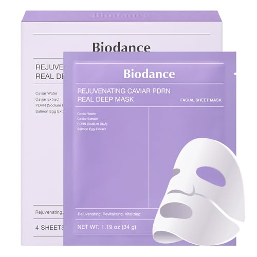 Biodance Rejuvenating Caviar Pdrn Real Deep Mask, Overnight Hydrogel Mask, Skin Firming &amp;amp; Radiance Boost, Enhancing Recovery for All Skin Types, 1.19oz(34g) X 4ea
