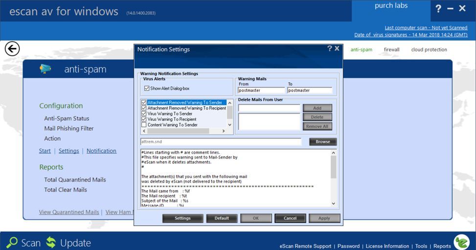 You can set eScan to automatically reply to spam messages to alert the sender that their message was blocked.