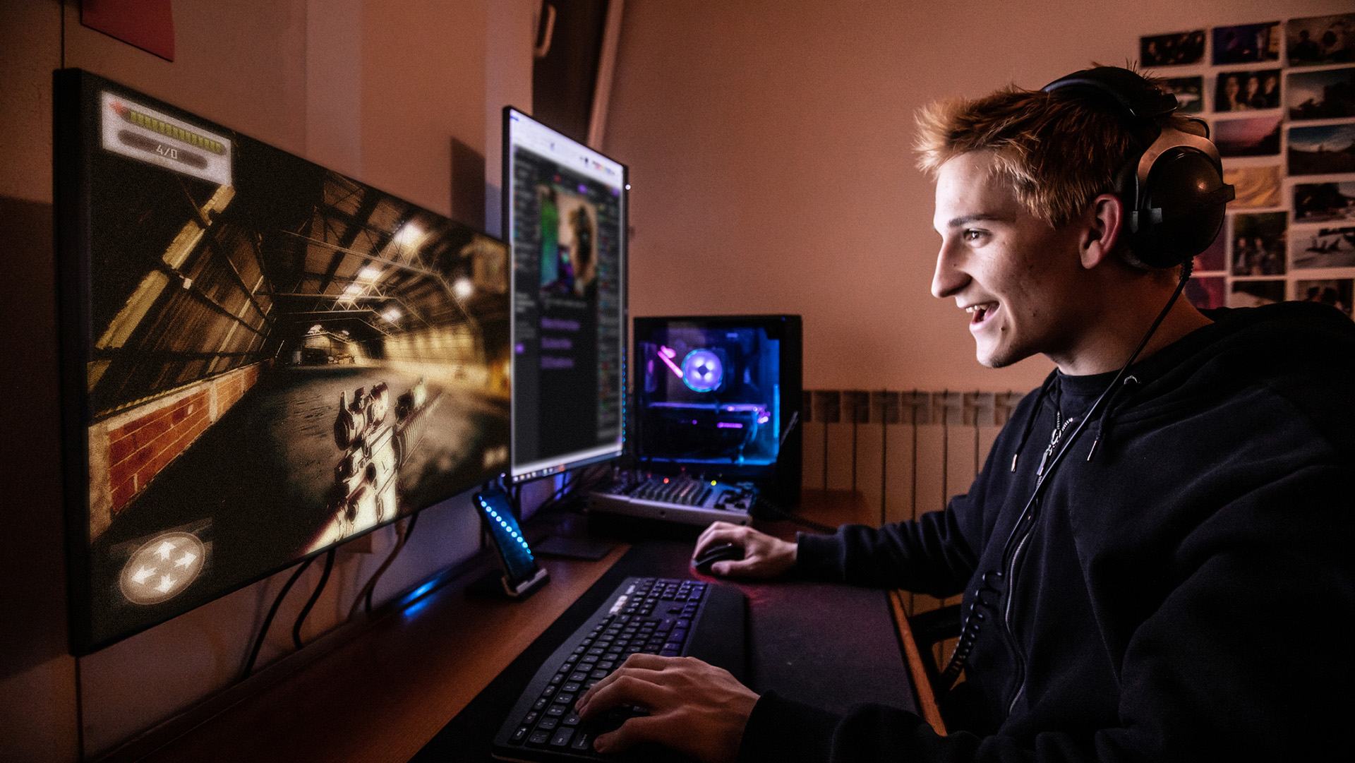 Young Man Enjoying Playing Online Multiplayer Games with his Friends while Locked in Quarantine