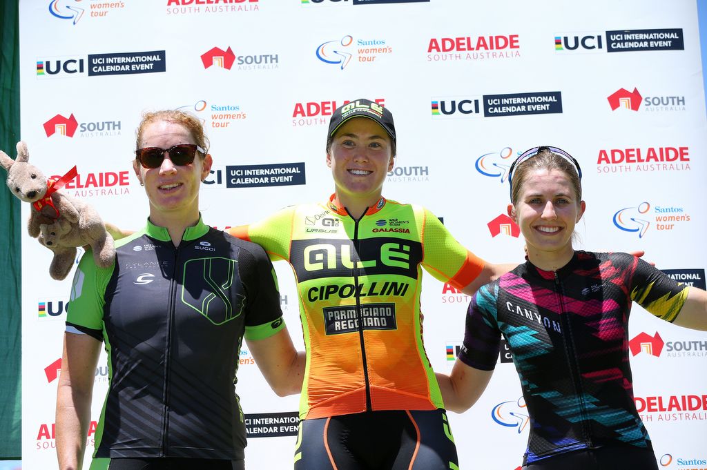 The podium: Kirsten Wild, Chloe Hosking and Alexis Ryan