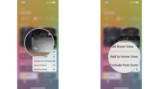 How to add a camera to the Home View in the Home app on the iPhone by showing steps: Tap and hold on the Thumbnail image of your camera, Tap Add to Home View.