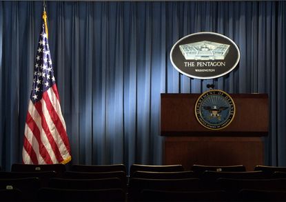 A podium at the Pentagon.