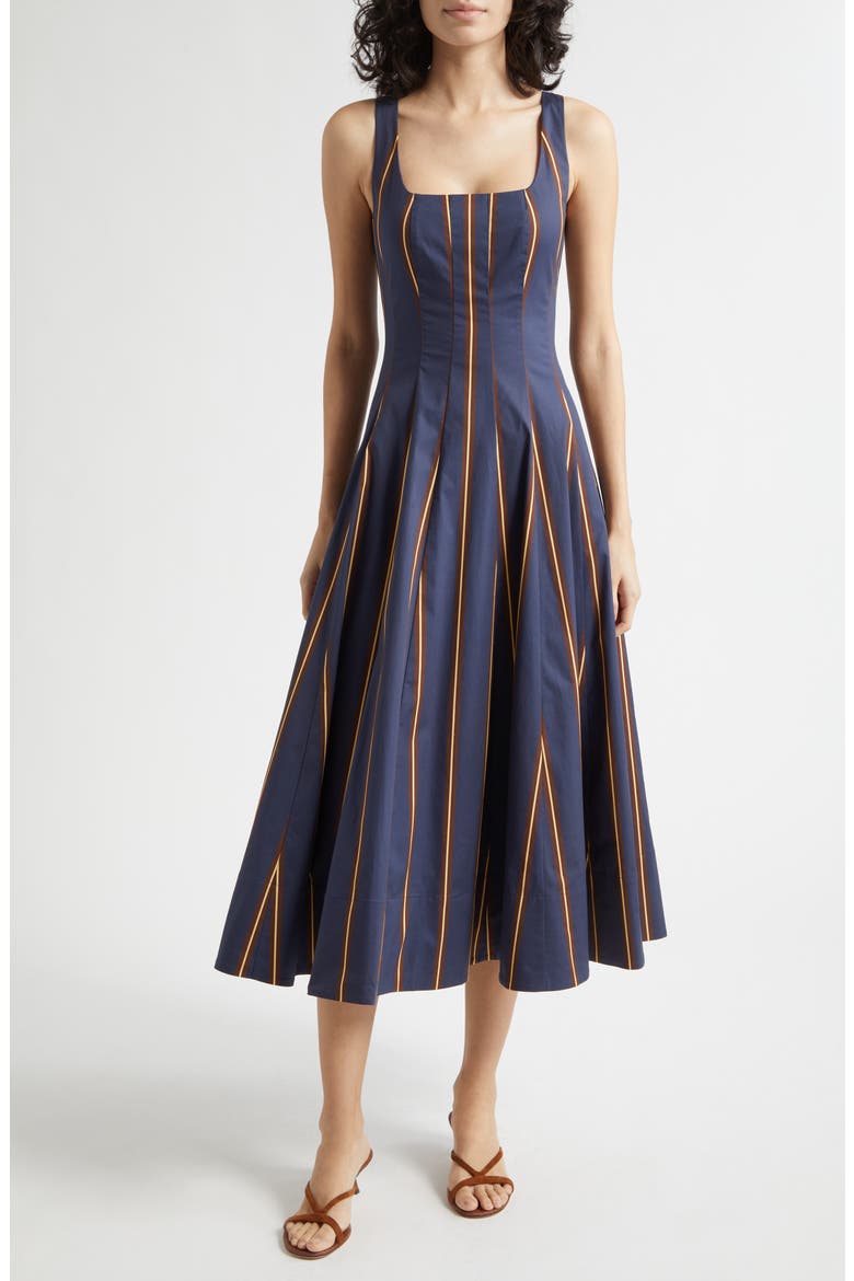 Wells Stripe Stretch Cotton Poplin Midi Dress