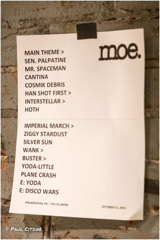 The set that the jam band Moe. performing at Filmore in Philadephia, PA on Oct. 31, 2015.