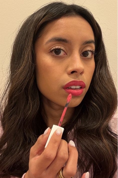 Maybelline Super Stay Matte Ink Liquid Lipstick before, during, and after application.