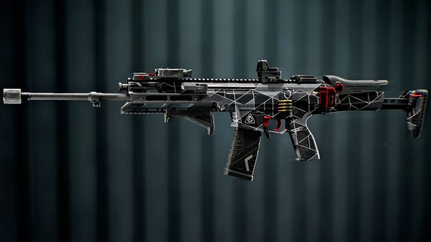 Battlefield 6 M433 loadout: A side-on view of the M433 assault rifle against a dark stripey background.