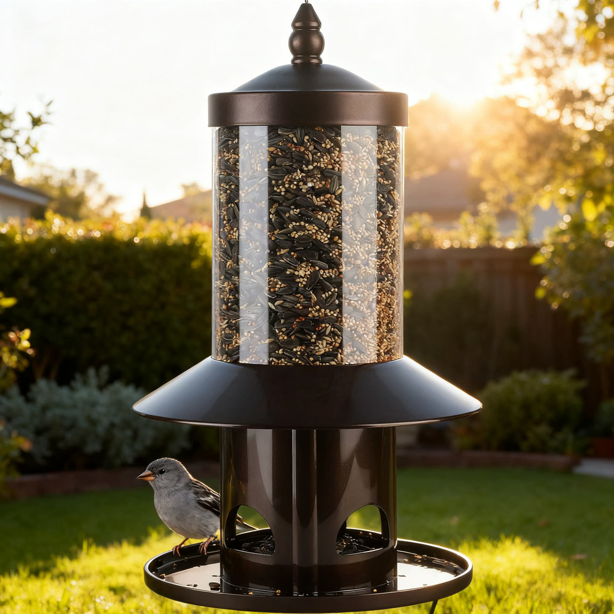 Arlmont &amp;amp; Co. Squirrel Proof Bird Feeder With Weight Sensitive Auto-Close Ports, Rainproof Roof and Seed Saver Tray for Outdoor Hanging Wild Bird Seed | Wayfair