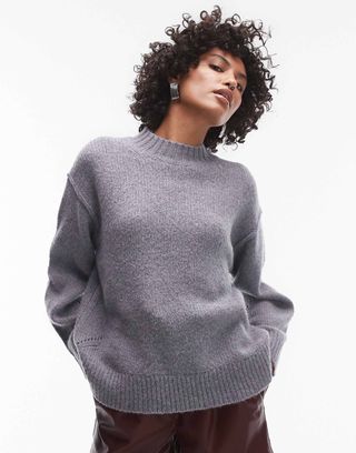 Topshop Premium Cashmere Jumper in Grey