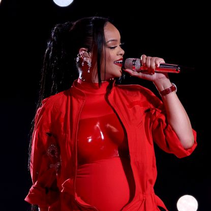 Rihanna performs onstage during the Apple Music Super Bowl LVII Halftime Show at State Farm Stadium on February 12, 2023 in Glendale, Arizona. 