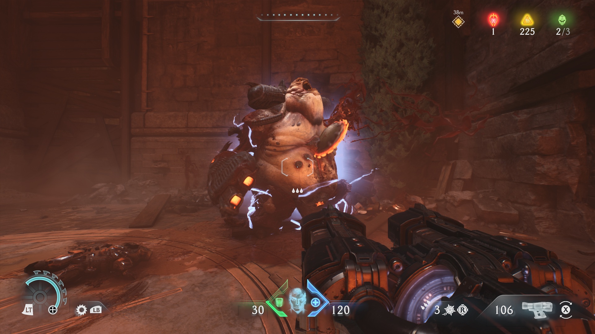 A demon is hit with the Shield Saw in DOOM: The Dark Ages