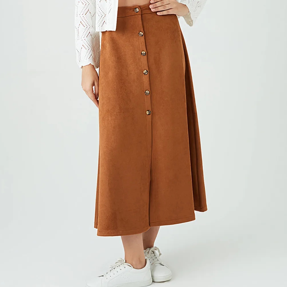 Select Fashion Button Through Suede Skirt
