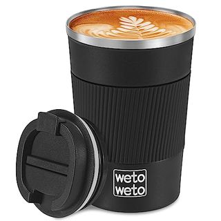 Wetoweto 12oz Stainless Steel Coffee Tumbler, Travel Coffee Mug, Insulated Coffee Mug With Lid, Spill Proof Coffee Cup, Portable Thermal Mug, Reusable Coffee Cup for Hot and Cold (black)