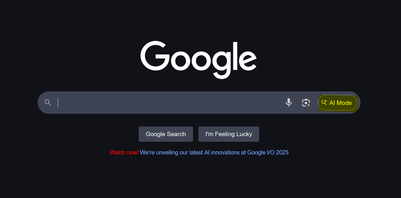 Screenshot of how to access the new AI Mode feature on Google Search