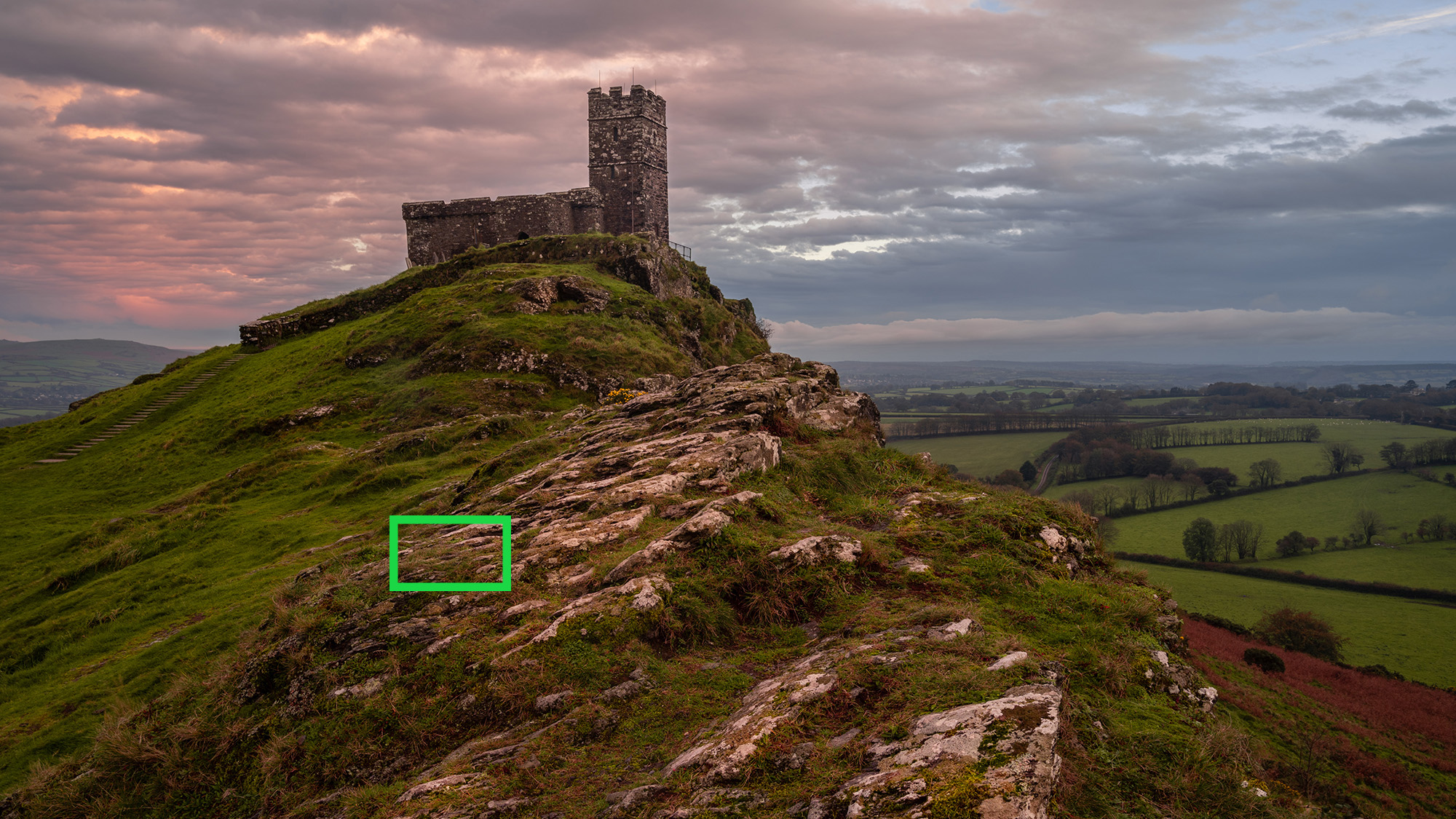 Brentor Church, Dartmoor, during a red, cloudy sunset