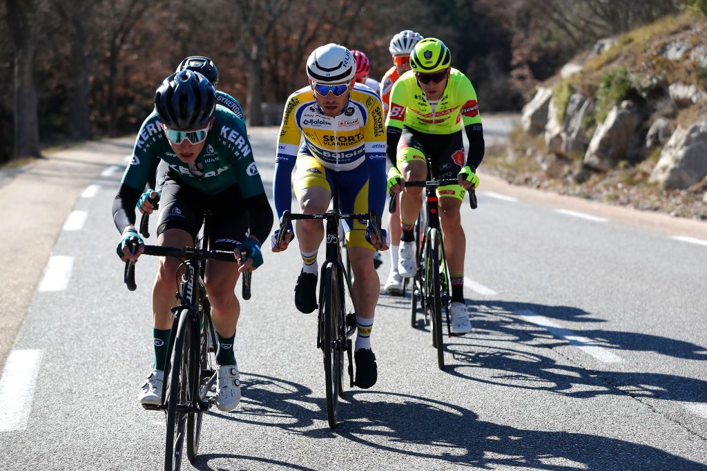 MARSEILLE FRANCE JANUARY 30 Aaron Van Poucke of Belgium and Team Sport Vlaanderen Baloiseattacks during the 43rd Grand Prix La Marseillaise 2022 a 1743km race from ChteauGombert to Marseille GPLM2022 on January 30 2022 in Marseille France Photo by Bas CzerwinskiGetty Images