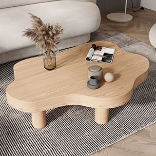 Cloud Shape Irregular Wood Coffee Table,round Corner Thicken End Table,cute Accent Modern Coffee Cocktail Table With 3 Legs for Living Room Furniture(27.5