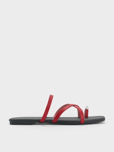 Metallic-Accent Strappy Toe-Ring Sandals