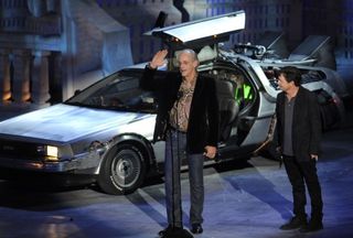 back to the future car and Michael J Fox