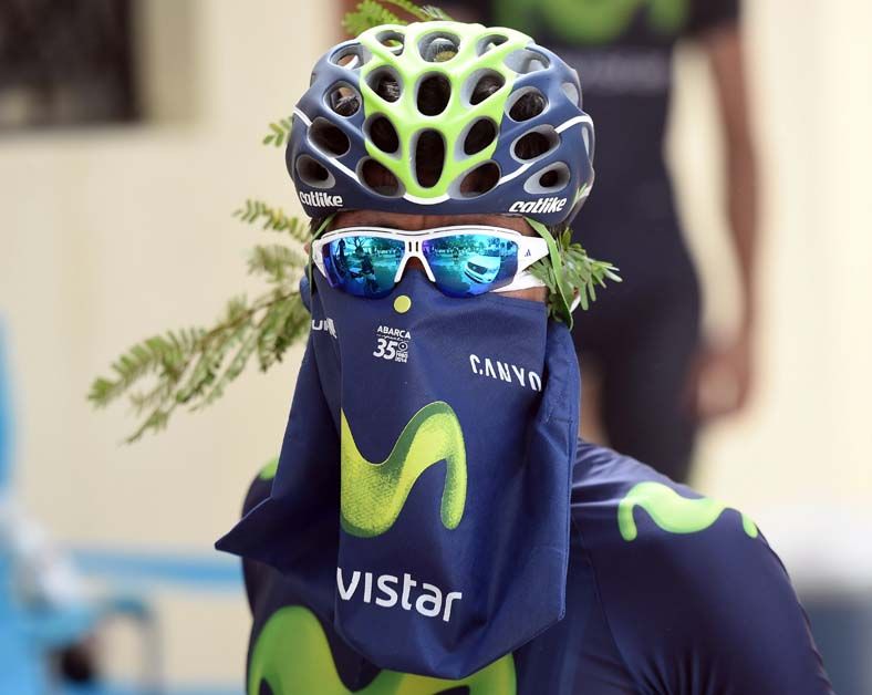 Francisco Ventoso protects himself from the Oman desert