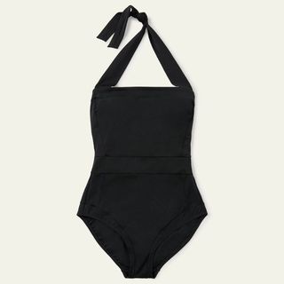 black swimsuit with halterneck