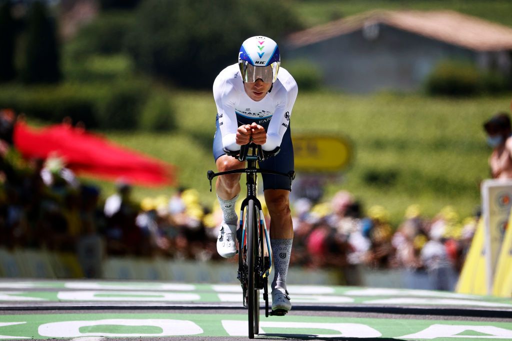 SAINTEMILION FRANCE JULY 17 Guillaume Boivin of Canada and Team Israel StartUp Nation at arrival during the 108th Tour de France 2021 Stage 20 a 308km Individual Time Trial Stage from Libourne to SaintEmilion 75m ITT LeTour TDF2021 on July 17 2021 in SaintEmilion France Photo by Chris GraythenGetty Images