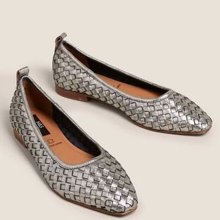 comfortable flats for women from M&S include these basket weave silver ballet pumps