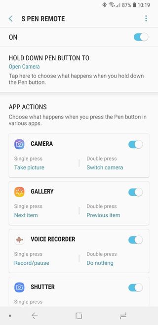 S Pen remote settings on the Note 9
