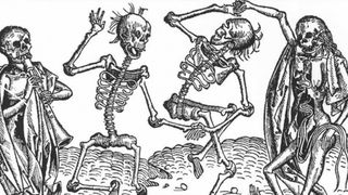 image of dancing skeletons representing death
