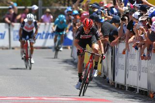 Lotto Soudal’s Matt Holmes powers to victory on stage 6 of the 2020 Tour Down Under, leaving the hitherto king of Willunga Hill, Richie Porte, in his wake