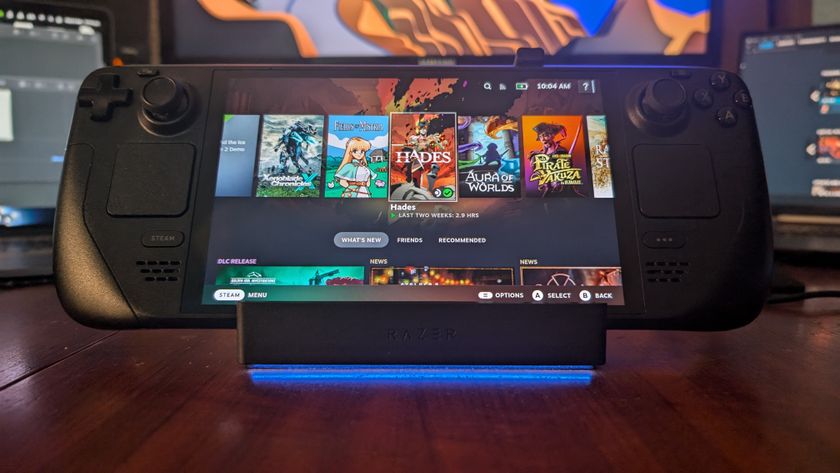 A Razer Handheld Dock Chroma with a Steam Deck OLED