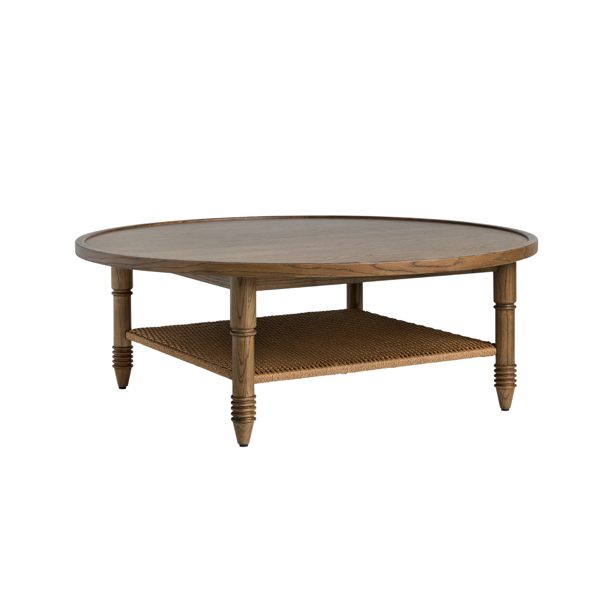 a wooden round coffee table