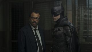 Jeffrey Wright and suited-up Robert Pattinson in The Batman